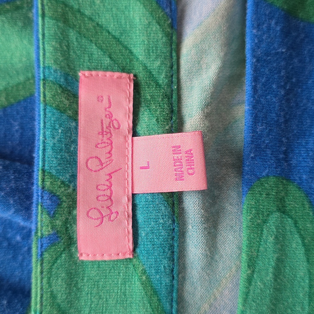 Lilly Pulitzer Blue Green Floral Dress L  3/4 Sleeve Casual Shift Dress - Picture 7 of 13